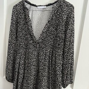 Zara Monochrome Floral Pattern Top Boho